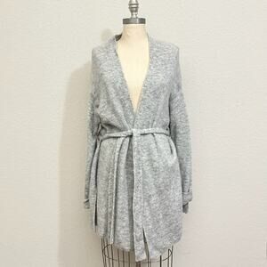MINT VELVET Cardigan Sweater Heather Gray Knit Belted Alpaca Wool
